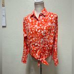Nine West  Orange and White Tie Front Blouse Size XS Photo 13