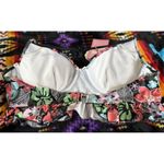 Alongshu Bikini Top Floral Black/Pink/Blue Molded Cups Tie Neck Ruffle Size XXL Black Size M Photo 4
