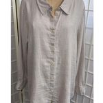 Flax  Organic Minimalist Quiet Luxury Natural Linen Shimmer Long Sleeve Blouse Lg Photo 0