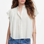 Madewell Shirred Lace Trim Top Blouse Cotton Viscose Lightweight White Small NWT Photo 0