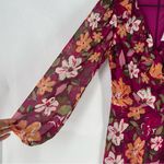 Maggy London Desert Bloom Floral Long Sleeve A-line Dress In Wine Ruffle Trim 2 Photo 7