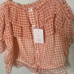 LC Lauren Conrad  NEW Women's Orange Gingham Off-The-Shoulder Top Size XL Photo 2