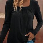 NEW Black Square Neck Long Sleeve Pleated Knit Top Size Extra Large Photo 1