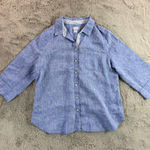 Chico's  No Iron 100% Linen Blue Geometric Print 3/4 Sleeve Button Down Shirt M Photo 0