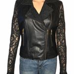 Contempo Casuals Lace Sleeve Faux Leather Jacket Photo 0