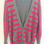 American Eagle  Vintage Cardigan Striped Y2K XL Red Gray Academia Prep Boyfriend Photo 2