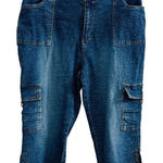 Fashion2Love Capri Cargo Jeans Womens‎ Size M Blue Denim Stretch Pockets Casual Size M Photo 0