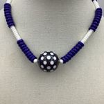 Hallmark Vintage 90s Funky Black White Dots Charm Blue White Gold Tone  Choker Photo 0