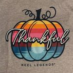 Reel Legends NEW "Thankful" Women's Size Medium Gray Sunset Pumpkin Thanksgiving Photo 1