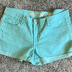 EXPRESS  Blue Jean Shorts Mid-Rise Cuffed Photo 0