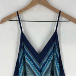 J. McLaughlin ‎ Blue Geometric Print Silk Chiffon Handkerchief Scarf Midi Dress XS Photo 2