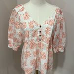 Anthropologie  White Blouse with Orange‎ Pattern Photo 0