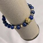 Head Bracelet Stretchy Beaded Blue & Gold w Leopard -OS Photo 0