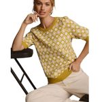 Maeve Anthropologie Harmon Jacquard Yellow Cream Sweater Short Sleeve Size XS Photo 6