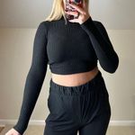 Madewell : Ribbed Cropped Keyhole Open Back Mock Neck Black Sweater Photo 0