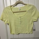 BP Womens Ribbed Knit Top Lettuce Edge Cropped Button Front Yellow Size M Photo 0