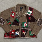 Designers Originals Patchwork Embroidered Holiday Christmas Sweater Cardigan Brown Size undefined Photo 0