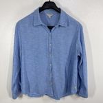 Orvis Classic Collection Womens XL Blue Linen Rayon Button Down Roll-Tab Shirt Photo 1
