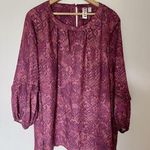 Dolan | Anthropologie Burgundy Snakeskin Long Poet Sleeve Keyhole Blouse Top 2X Purple Photo 0