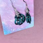 646. Glass Seed Bead Teal Beaded Drop Earrings Black Photo 2