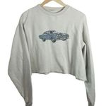 Brandy Melville  Motor Car Show Cropped Crewneck Sweatshirt in White/Blue OS Photo 2
