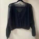 Heritage 1981 | Elegant Navy Sheer Women's Top Size Large Photo 5