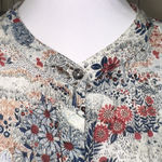 Johnny Was Jade Pearl Rayon Button Down Top Ruched Sleeves Cream Red Blue XL Photo 8