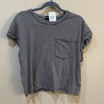 MOTHER The Keep On Rolling Pocket Stripe Tee Size Medium Cream and Navy Blue Photo 0