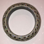 Silver Tone Holographic Glitter Mirrored Retro Boho Bangle Bracelet Photo 0