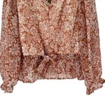 Zenobia Burnt Sienna Floral Blouse sz 2X Ruffle Cuff Tie Waist NWT Long Sleeves Photo 2