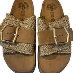 FANTASY SANDALS Tan and Gold Comfort Sandals with Metallic Straps Size 8 Photo 0