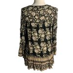 American Eagle Boho Tunic Top S Black Floral Bell Sleeves Criss Cross V Neck Photo 3