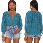 Cleobella  Jayda Organic Cotton Blue Block Print Blouse Size Small Photo 1