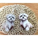 Bichon Frise Earrings New Dangle Hooks Double Sided Fluffy White Teddy B… Photo 2