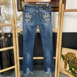 Miss Me  Studded Fleur de Lis Denim Boot Cut Low Rise Blue Jeans - Sz 28 🧡🎀 Photo 6