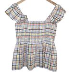 Loft multicolor plaid smocked off shoulder baby doll top size large Photo 0