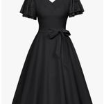 NEW Short Puff Sleeve A Line Swing 1950s Vintage Cocktail Dress Belted M Black Size M Photo 0