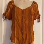 Sweet Wanderer  Orange Rayon Button Down Striped Short Sleeve Top Sz L Vacation Photo 0