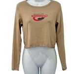 Cotton On  Ford Mustang Country Tan Brown Long Sleeve Lettuce Hem Crop Tee size M Photo 0