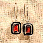 Vintage Emerald Cut Red Garnet Gemstone and Sterling Silver Drop Earrings Photo 12