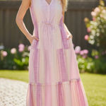 Liverpool NWT  Los Angeles Sleeveless Tiered Maxi Dress in Lavender multistripe Photo 0