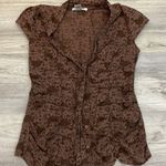 Charlotte Russe Brown & Tan Lightweight Short Sleeve Plunging Tie Neck Button M Photo 0