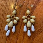 Lia Sophia  Rhumba Beige/White Resin Stones Gold Tone Chandelier Earrings Photo 0