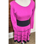 Eshakti  Fit n Flare Bright Pink Dress Size 0 XS black stripes long sleeve Photo 1