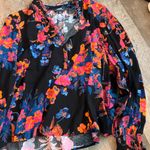 Maeve  by ANTHRO, Orange, red, blue print Blouse with Mandarin Collar size Small Photo 1