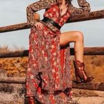 Free People  Tilda Wrap Maxi Dress Patchwork Floral Lace Red Black Size Small New Photo 2