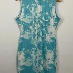 Pretty Little Thing Aqua Tie Dye Rib Underbust High Neck Bodycon Dress Size 12 Photo 0