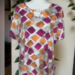 Vibrant Purple and Orange Graphic Short Sleeve Tee Size L Photo 1