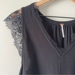 Free People  Lovin’ On You Black Lace cap Sleeve Blouse v-neck solid cute minimal Photo 4