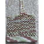 Handmade  Knit Crochet Green Brown White Crossbody Bag Purse Tote Photo 2